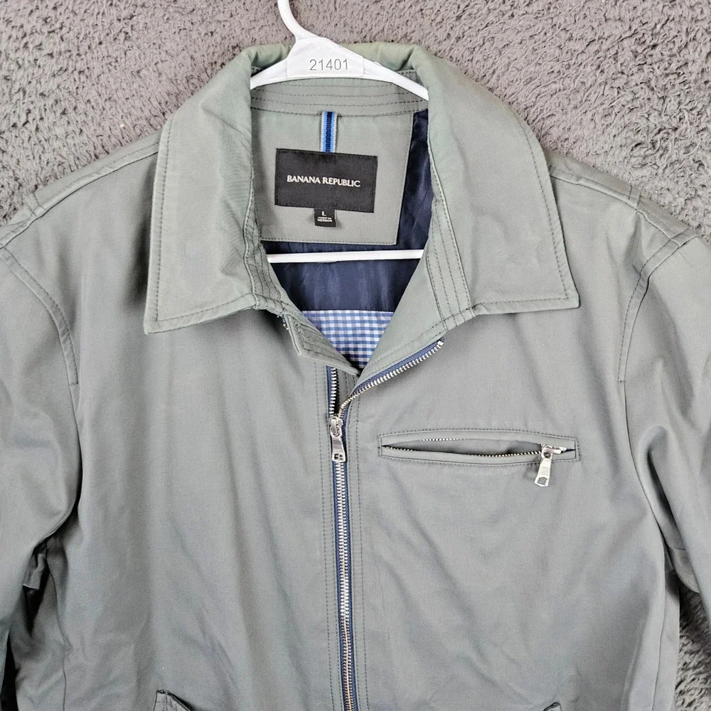 Banana Republic Mens Harrington Jacket Large Sage Green Full Zip Utility Coat‎